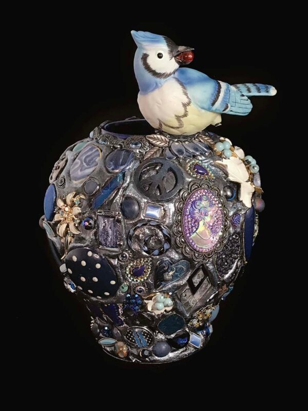 Sitting Bluejay Memory Vase